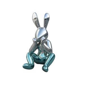 Forged stainless steel bunny sculpture with mirror finish