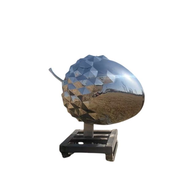 Stainless steel handbag sculpture with a polished mirror finish, ideal for fashion or art display.