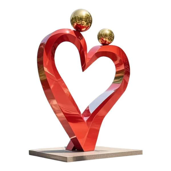Large stainless steel heart sculpture with glowing LED light for public decoration.