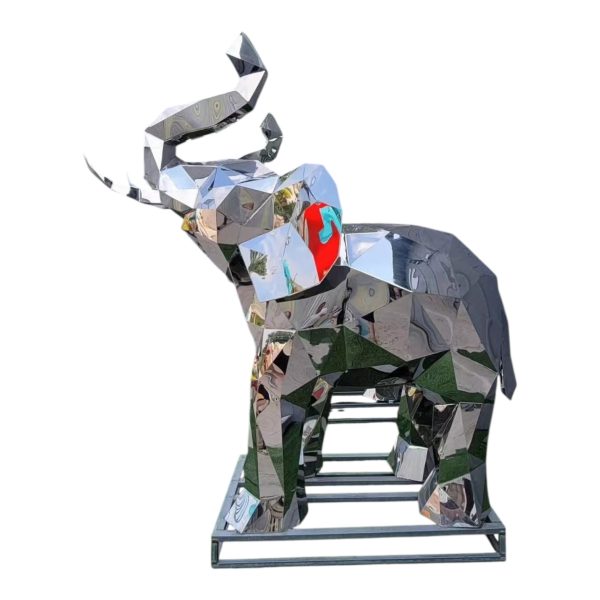 Large mirror-polished stainless steel elephant sculpture for outdoor decoration.