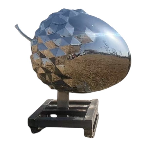 Stainless steel handbag sculpture with a polished mirror finish, ideal for fashion or art display.