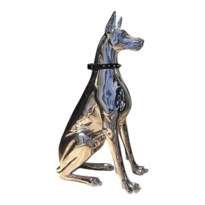 Stainless steel dog sculpture with mirror-polished surface